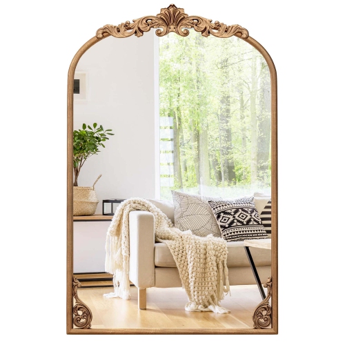 COSTWAY  Traditional Vintage Ornate Baroque Arched Mirror for Wall With Metal Frame In Gold