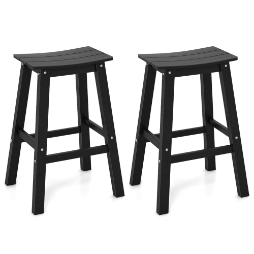 Costway 29" Patio Bar Stool Set of 2 with Curved Seat & Footrests for Backyard Outdoor Brown/Black/Gray