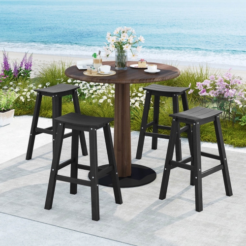 Costway 29" Patio Bar Stool Set of 2 with Curved Seat & Footrests for Backyard Outdoor Brown/Black/Gray