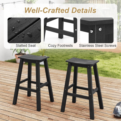 Costway 29" Patio Bar Stool Set of 2 with Curved Seat & Footrests for Backyard Outdoor Brown/Black/Gray