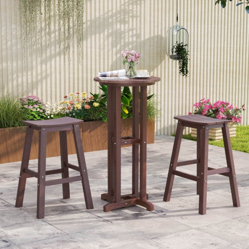 Costway 29" Patio Bar Stool Set of 2 with Curved Seat & Footrests for Backyard Outdoor Brown/Black/Gray