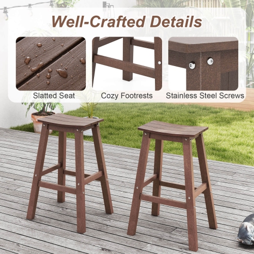 Costway 29" Patio Bar Stool Set of 2 with Curved Seat & Footrests for Backyard Outdoor Brown/Black/Gray