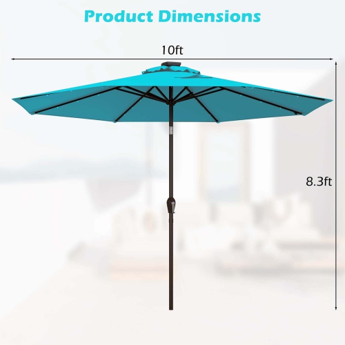 Costway 10' Solar LED Lighted Patio Market Umbrella Shade Tilt Adjustment Crank