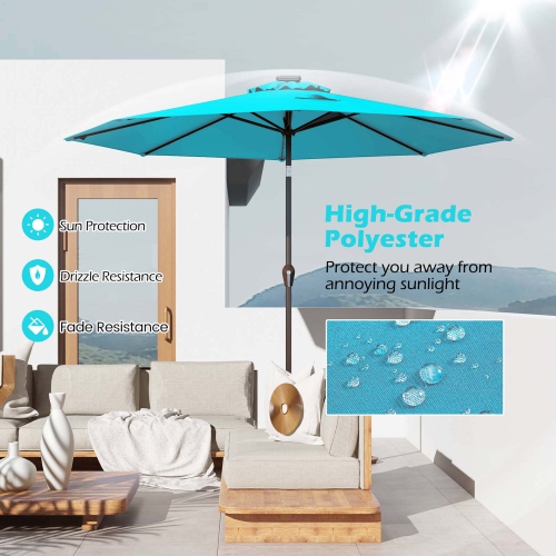 Costway 10' Solar LED Lighted Patio Market Umbrella Shade Tilt Adjustment Crank