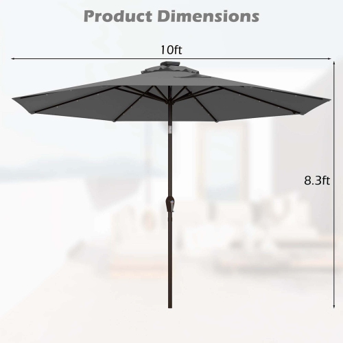 Costway 10' Solar LED Lighted Patio Market Umbrella Shade Tilt Adjustment Crank