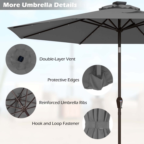 Costway 10' Solar LED Lighted Patio Market Umbrella Shade Tilt Adjustment Crank
