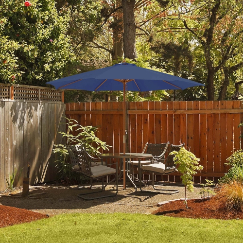 Costway 10FT Patio Wooden Market Table Umbrella Pulley with 8 Bamboo Ribs Sunshade Canopy Coffee/Gray/Navy/Wine/Beige