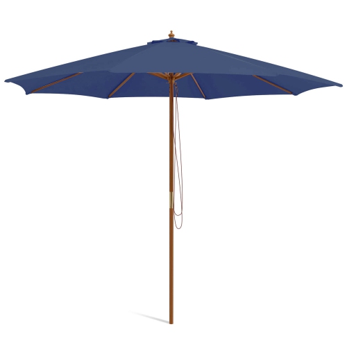 Costway 10FT Patio Wooden Market Table Umbrella Pulley with 8 Bamboo Ribs Sunshade Canopy Coffee/Gray/Navy/Wine/Beige