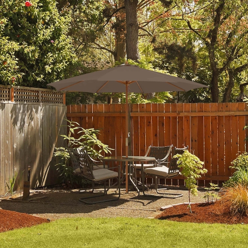 Costway 10FT Patio Wooden Market Table Umbrella Pulley with 8 Bamboo Ribs Sunshade Canopy Coffee/Gray/Navy/Wine/Beige