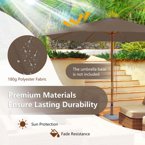 Costway 10FT Patio Wooden Market Table Umbrella Pulley with 8 Bamboo Ribs Sunshade Canopy Coffee/Gray/Navy/Wine/Beige