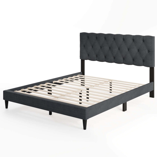 Costway Twin/Full/Queen Size Bed Frame with Button-Tufted Headboard & Wooden Slats Easy Assembly