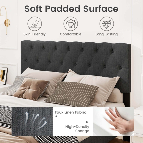 Costway Twin/Full/Queen Size Bed Frame with Button-Tufted Headboard & Wooden Slats Easy Assembly