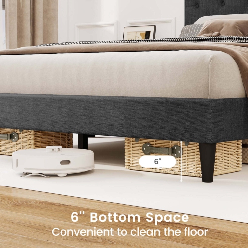 Costway Twin/Full/Queen Size Bed Frame with Button-Tufted Headboard & Wooden Slats Easy Assembly