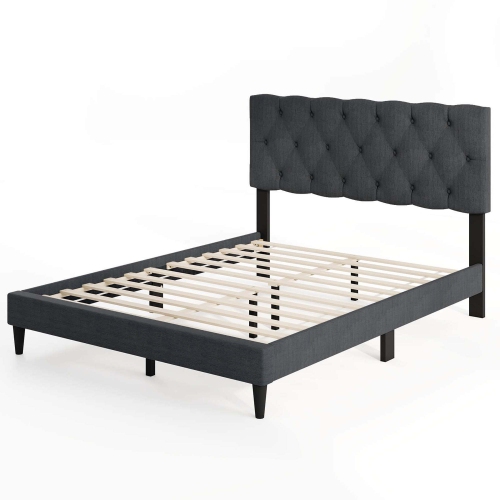 Costway Twin/Full/Queen Size Bed Frame with Button-Tufted Headboard & Wooden Slats Easy Assembly