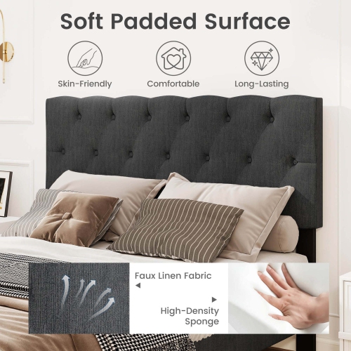 Costway Twin/Full/Queen Size Bed Frame with Button-Tufted Headboard & Wooden Slats Easy Assembly