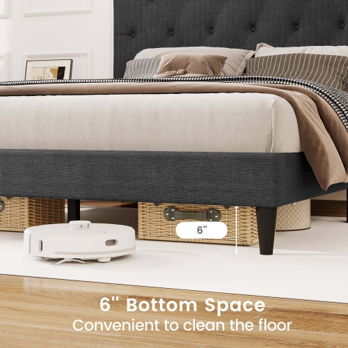 Costway Twin/Full/Queen Size Bed Frame with Button-Tufted Headboard & Wooden Slats Easy Assembly