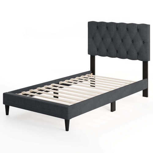 Costway Twin/Full/Queen Size Bed Frame with Button-Tufted Headboard & Wooden Slats Easy Assembly