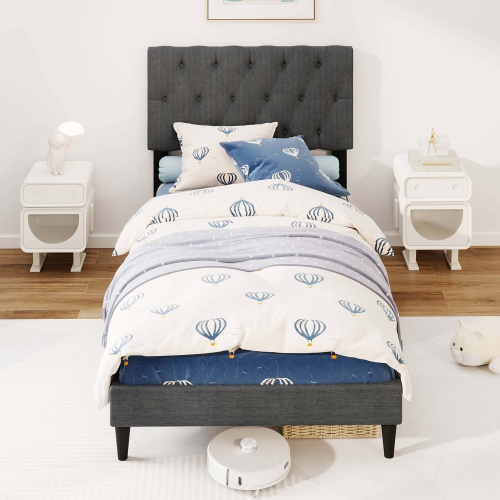 Costway Twin/Full/Queen Size Bed Frame with Button-Tufted Headboard & Wooden Slats Easy Assembly