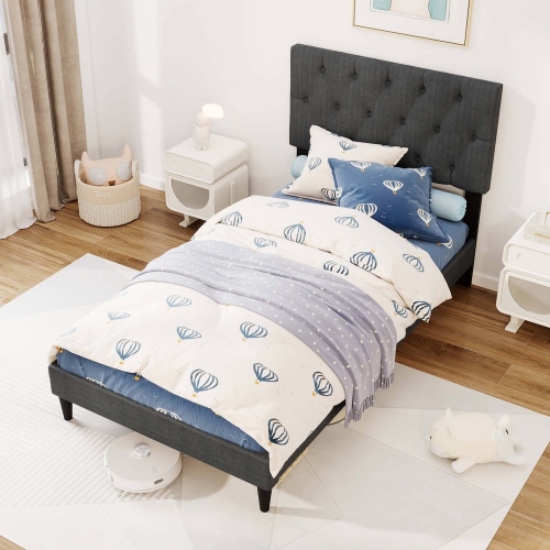 Costway Twin/Full/Queen Size Bed Frame with Button-Tufted Headboard & Wooden Slats Easy Assembly