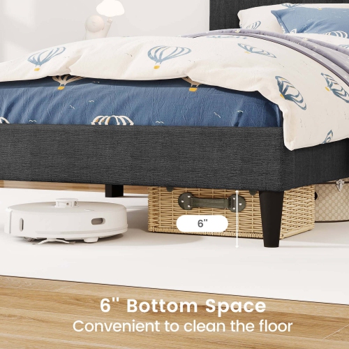 Costway Twin/Full/Queen Size Bed Frame with Button-Tufted Headboard & Wooden Slats Easy Assembly