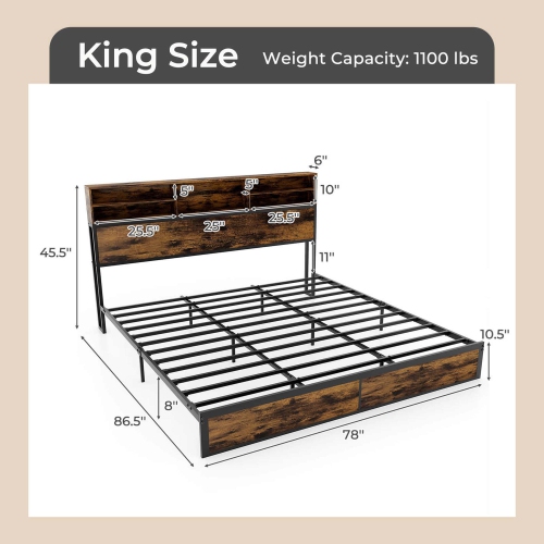 Costway Twin/Queen/King/Full Bed Frame with Charging Station Storage Headboard Under-bed Storage Space