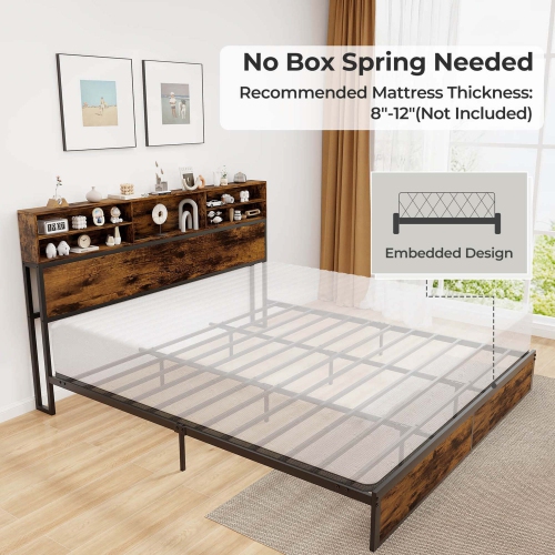 Costway Twin/Queen/King/Full Bed Frame with Charging Station Storage Headboard Under-bed Storage Space
