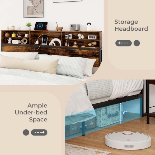 Costway Twin/Queen/King/Full Bed Frame with Charging Station Storage Headboard Under-bed Storage Space