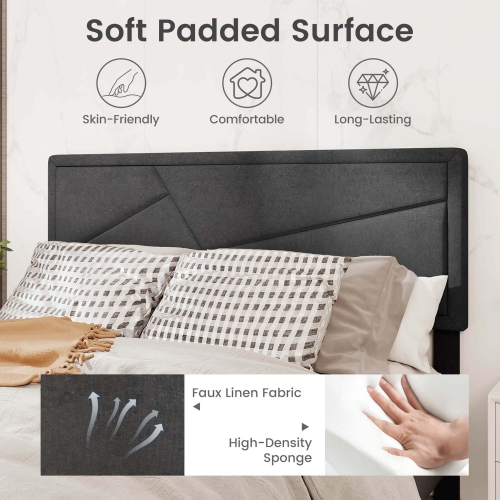 Cadre de lit simple/double/grand lit avec tête de lit haute et lattes en bois de Costway Aucun sommier requis