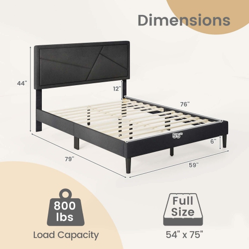 Costway Twin/Full/Queen Size Bed Frame with High Headboard & Wooden Slats No Box Spring Needed