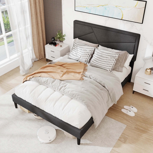 Costway Twin/Full/Queen Size Bed Frame with High Headboard & Wooden Slats No Box Spring Needed