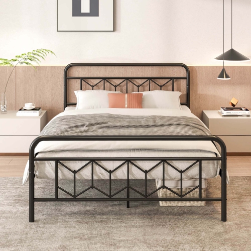 Sommier de matelas pour lit simple/double/grand lit/très grand lit avec tête de lit 12,5 po Rangement sous le lit de Costway, noir