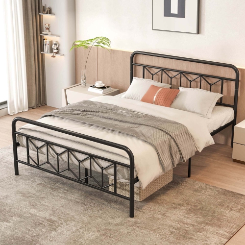 Sommier de matelas pour lit simple/double/grand lit/très grand lit avec tête de lit 12,5 po Rangement sous le lit de Costway, noir