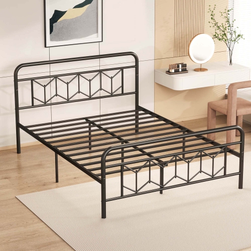 Sommier de matelas pour lit simple/double/grand lit/très grand lit avec tête de lit 12,5 po Rangement sous le lit de Costway, noir