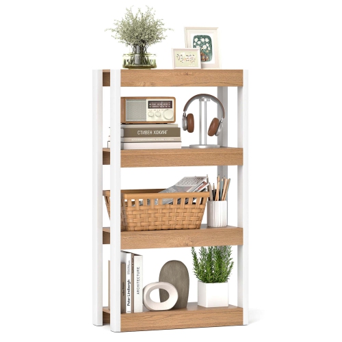 Costway 1 PCS 4 Tier Bookshelf Wooden Bookcase with Dual Anti-Tipping Kits Open Shelving Unit Natural