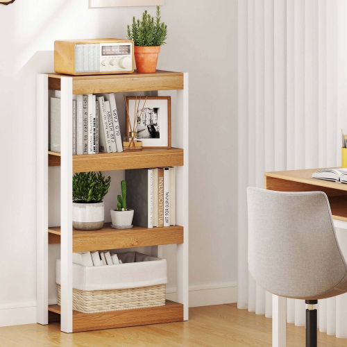 Costway 1 PCS 4 Tier Bookshelf Wooden Bookcase with Dual Anti-Tipping Kits Open Shelving Unit Natural
