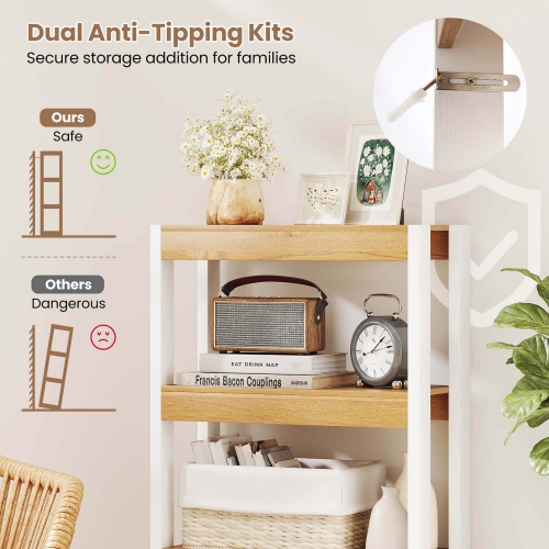 Costway 1 PCS 4 Tier Bookshelf Wooden Bookcase with Dual Anti-Tipping Kits Open Shelving Unit Natural