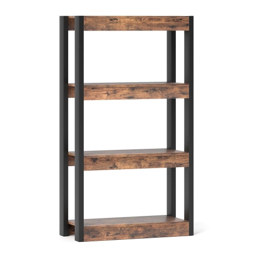 Costway 1 PCS 4 Tier Bookshelf Wooden Bookcase with Dual Anti-Tipping Kits Open Shelving Unit Brown