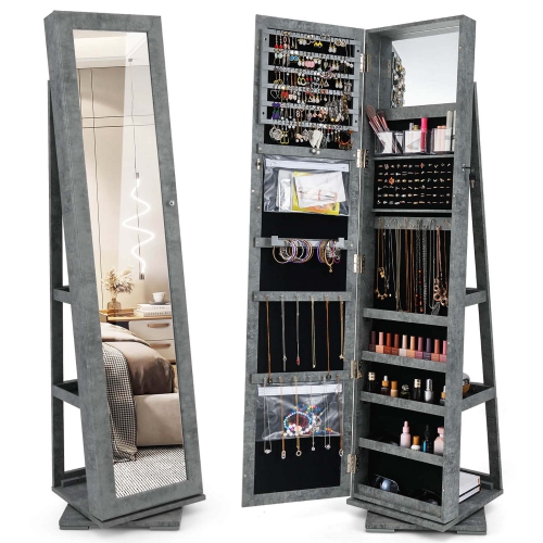 Image 1 de 9.. Armoire à bijoux rotative 2-en-1 avec miroir verrouillable à 360 degrés de Costway