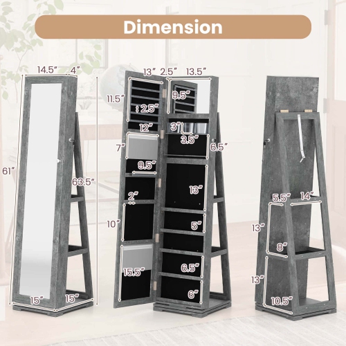 Armoire à bijoux rotative 2-en-1 avec miroir verrouillable à 360 degrés de Costway