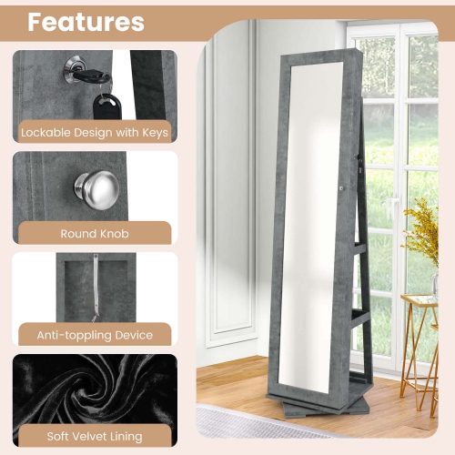 Armoire à bijoux rotative 2-en-1 avec miroir verrouillable à 360 degrés de Costway
