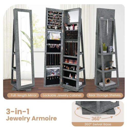 Armoire à bijoux rotative 2-en-1 avec miroir verrouillable à 360 degrés de Costway