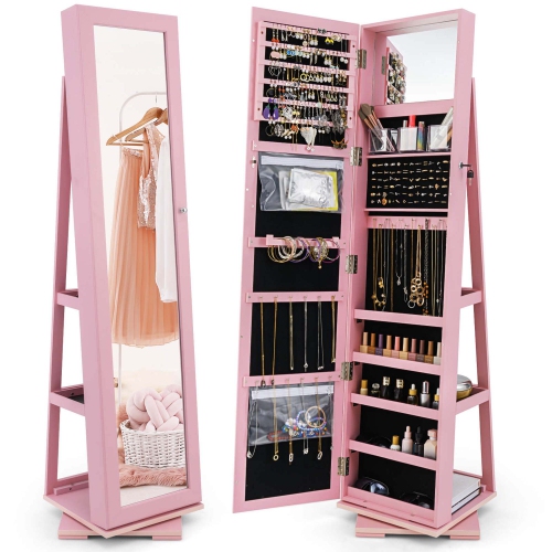 Armoire à bijoux rotative 2-en-1 avec miroir verrouillable à 360 degrés de Costway