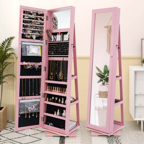 Armoire à bijoux rotative 2-en-1 avec miroir verrouillable à 360 degrés de Costway