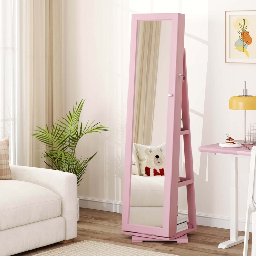 Armoire à bijoux rotative 2-en-1 avec miroir verrouillable à 360 degrés de Costway