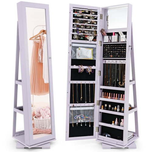 Armoire à bijoux rotative 2-en-1 avec miroir verrouillable à 360 degrés de Costway