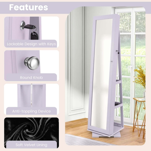 Armoire à bijoux rotative 2-en-1 avec miroir verrouillable à 360 degrés de Costway