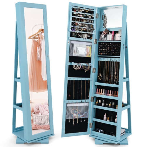 Costway 360degree Rotatable Jewelry Cabinet 2-in-1 Lockable Mirrored Organizer