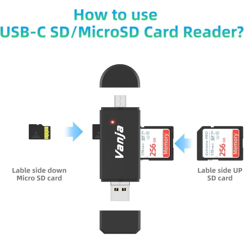 Lecteur de cartes SD/microSD, adaptateur USB Type C Micro USB OTG et lecteur de cartes mémoire portatif USB pour SDXC, SDHC, SD, MMC, RS-MMC Cartes