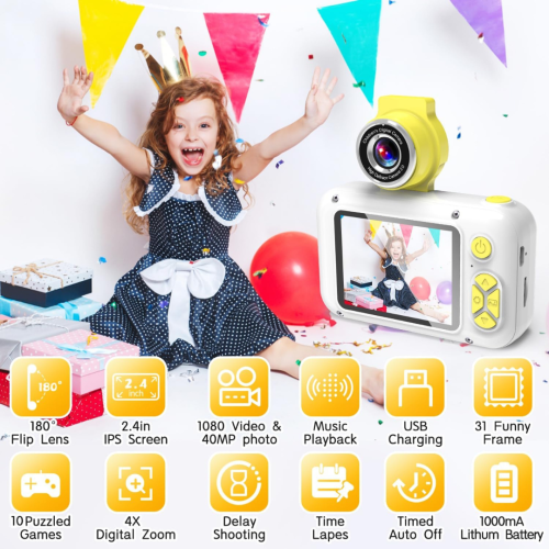 Kid Camera,ARNSSIEN Camera for Kid,2.4in IPS Screen Digital Camera,180°Flip Len Student Camera,Children Selfie Camera with Playback