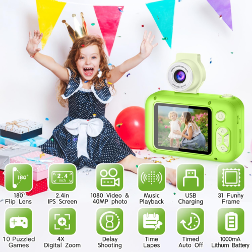 Kid Camera,ARNSSIEN Camera for Kid,2.4in IPS Screen Digital Camera,180°Flip Len Student Camera,Children Selfie Camera with Playback